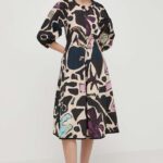 Weeind Max Mara rochie in bumbac culoarea bej, midi, evaza??i 2415220000000