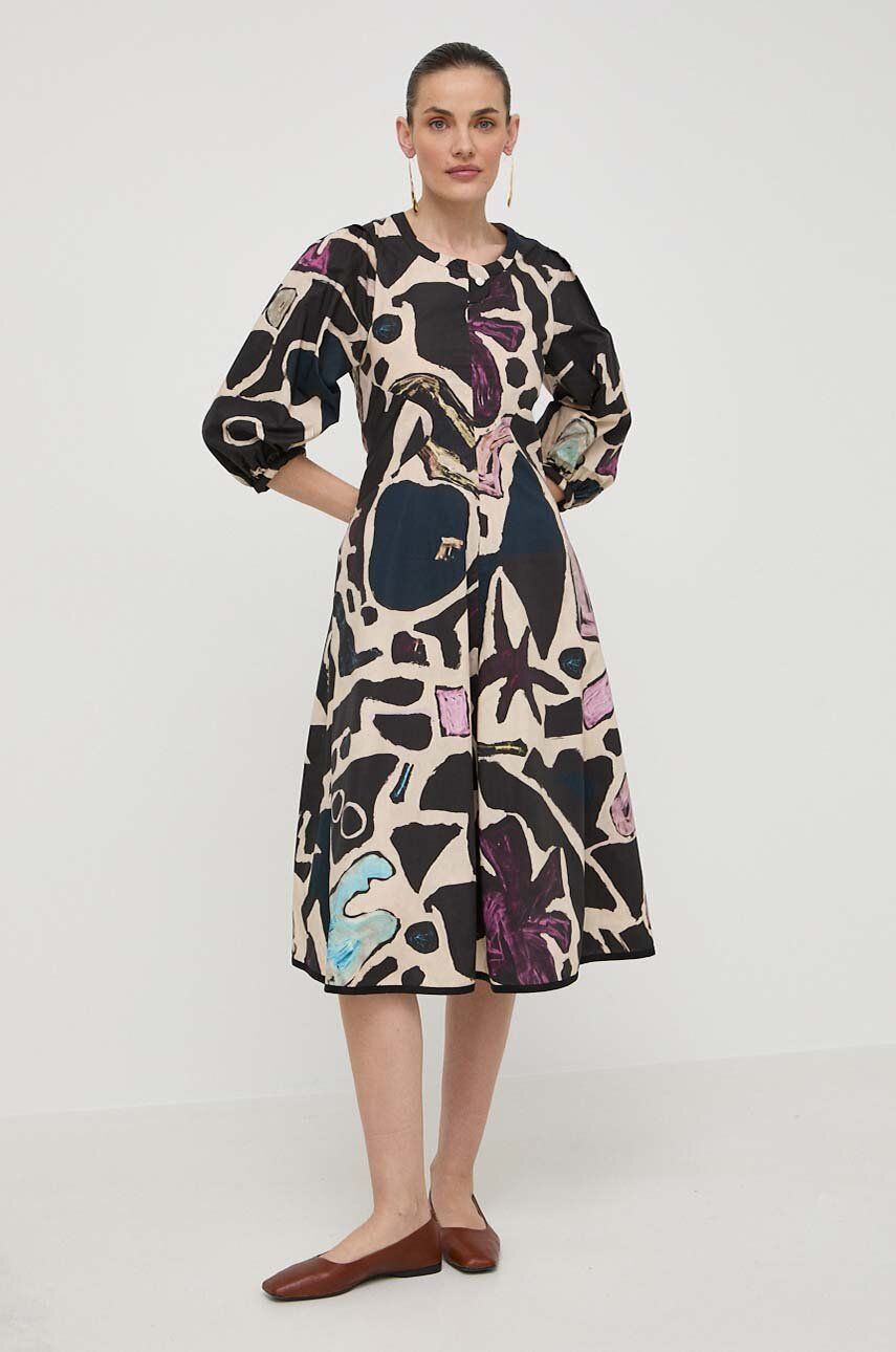 SS24-SUD1AO-80X_F1 Weeind Max Mara rochie in bumbac culoarea bej, midi, evaza??i 2415220000000 - imagine 1