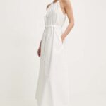 Weeind Max Mara rochie in bumbac culoarea alb, maxi, evaza??i 2415220000000