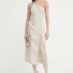 R??sum?? rochie in amestec dein AinaRS culoarea bej, midi, mulata, 20781130