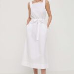 Max Mara Leisure rochie in bumbac culoarea alb, midi, evaza??i 2416220000000