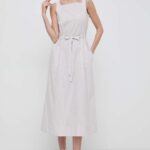 Max Mara Leisure rochie in bumbac culoarea bej, midi, evaza??i 2416220000000