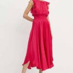 Morin rochie RinDin culoarea roz, maxi, evazati, RinDin