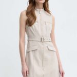 Morin rochie ROMEA culoarea bej, ini, evazati, ROMEA