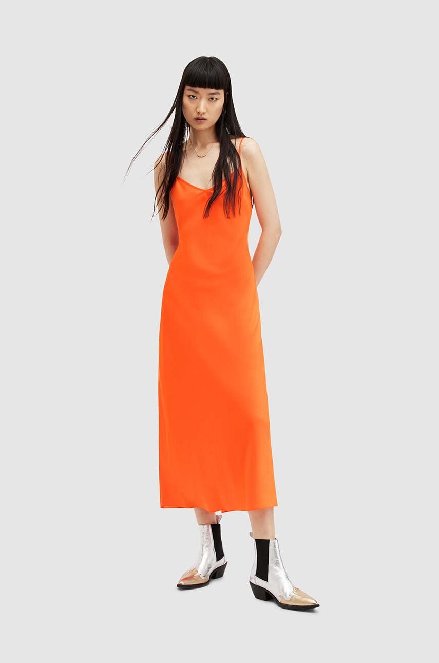 SS24-SUD1WF-28X_F1 AllSints rochie Briny culoarea portoctiu, midi, drept - imagine 1
