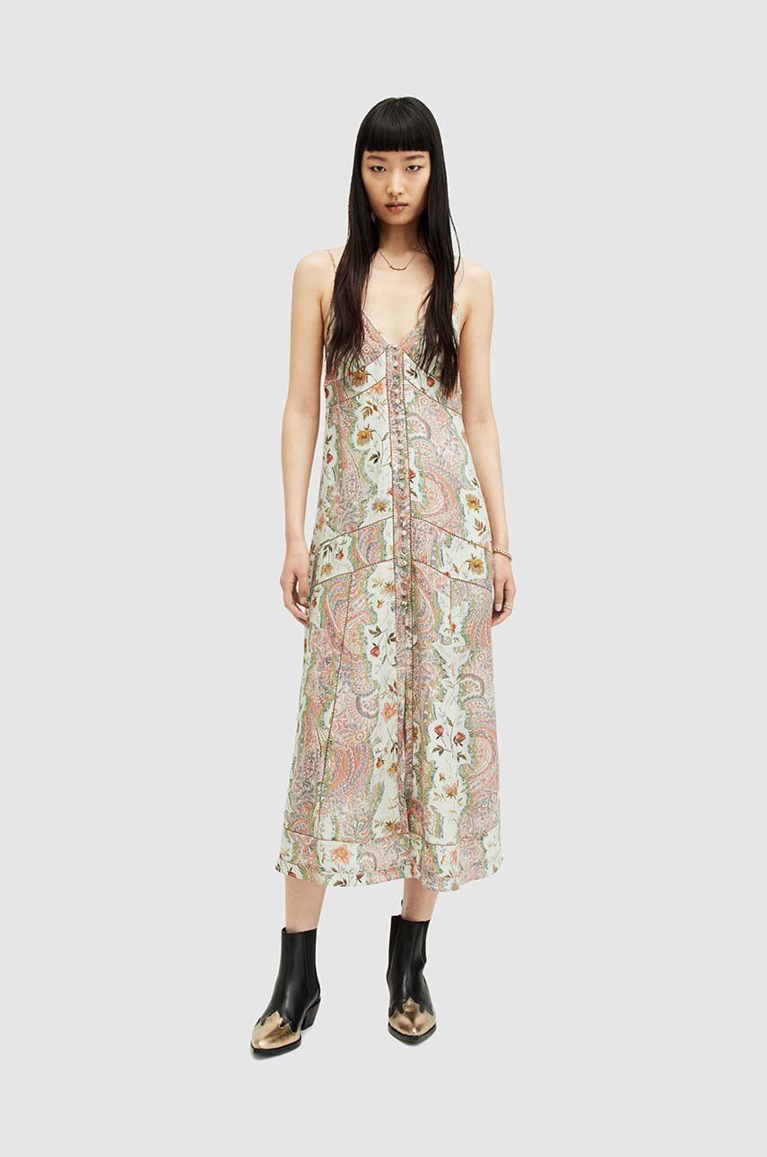 SS24-SUD1WI-MLC_F1 AllSints rochie Dahlia Cascade midi, drept - imagine 1