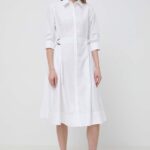Karl Lagerfeld rochie in bumbac culoarea alb, ini, evazati