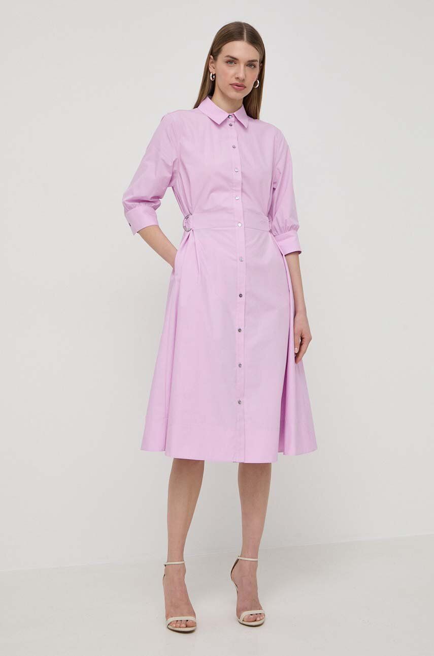 SS24-SUD261-30X_F1 Karl Lagerfeld rochie in bumbac culoarea roz, ini, evazati - imagine 1