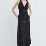 Karl Lagerfeld rochie in bumbac culoareinegru, maxi, evazati