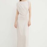IRO rochie culoarea bej, midi, evazati