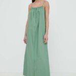 By Maine Birger rochie in bumbac culoarea verde, maxi, evazati