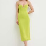 Bardot rochie VinNA culoarea verde, midi, mulata, 58558DB