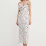 Bardot rochie OLEA culoarea bej, maxi, evazati, 59176DB