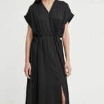 Brins Bazaar rochie ActiaBBGaina dress culoareinegru, midi, oversize, BBW3908
