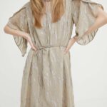 Brins Bazaar rochie OdiaBBParez dress culoarea bej, ini, drept, BBW3953