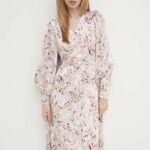 Brins Bazaar rochie PellitoryBBinea dress culoarea roz, midi, evazati, BBW3984