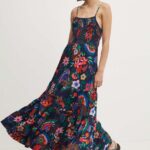 Superdry rochie in bumbac culoarea albastru main, maxi, evazati, W8011675A-2JZ