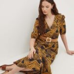 La Petite Fin??aise rochie in bumbac RAinE culoarea portoctiu, midi, evazati