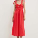 Never Fully Dressed rochie in amestec dein Elspeth culoarea rosu, maxi, evazatiinFDDR1526