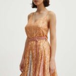 Never Fully Dressed rochie Ririini Dress culoarea portoctiu, ini, evazatiinFDDR1001