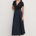 indro Ferine rochie in bumbac culoarea albastru main, midi, evazati, SFS18XBDRAGUSA