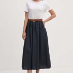 indro Ferine rochie in bumbac culoarea alb, midi, evazati, SFS7XBDMARGOT