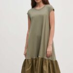 indro Ferine rochie in bumbac culoarea verde, ini, evazati, SFS7XBDMIinY