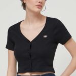 Dickies tricou din bumbac EMPORIA CARDIGAN SS W femei, culoarea negru, DK0A4YRU