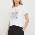 Pepe Jeans tricou din bumbac Ines femei, culoarea alb