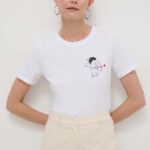 Marella tricou din bumbac femei, culoarea alb 2413970000000