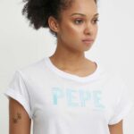 Pepe Jeans tricou din bumbac JANET femei, culoarea alb, PL505836
