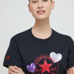 Converse tricou din bumbac femei, culoarea negru