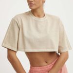 adidas Originals tricou din bumbac Ess+ femei, culoarea bej, IR5997