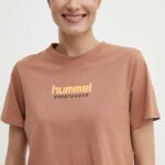 Hummel tricou din bumbac femei, culoarea maro