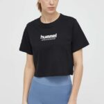 Hummel tricou din bumbac femei, culoarea negru