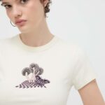 Vans tricou din bumbac femei, culoarea bej