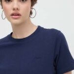 Superdry tricou din bumbac femei, culoarea albastru marin