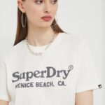 Superdry tricou din bumbac femei, culoarea bej