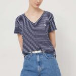 Superdry tricou femei, culoarea albastru marin