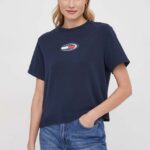 Tommy Jeans tricou din bumbac femei, culoarea bleumarin DW0DW18126