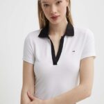 Tommy Jeans tricou polo femei, culoarea alb, DW0DW17225