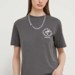 Tommy Jeans tricou din bumbac femei, culoarea gri DW0DW17821