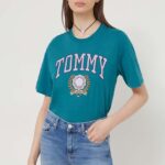 Tommy Jeans tricou din bumbac femei, culoarea verde DW0DW17824