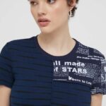 Desigual tricou femei, culoarea albastru marin