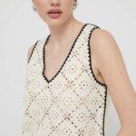 Desigual top KAREN femei, culoarea bej, 24SWTKAS