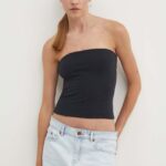 Hollister Co. top femei, culoarea negru, decolteu spaniol