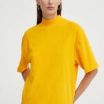 American Vintage tricou T-SHIRT MC COL MONTANT femei, culoarea portocaliu, RAK02AE24