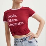 Drivemebikini tricou din bumbac Sole Mare Vintage femei, culoarea bordo