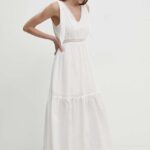 Model Nou de rochie in bumbac culoarea alb, maxi, evazati