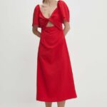 Model Nou de rochie culoarea rosu, midi, evazati